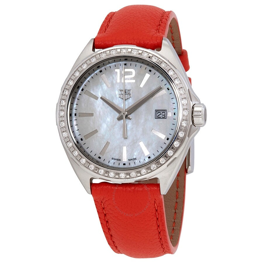  Shop Authentic Tag Heuer Formula 1 Quartz Diamonds Mother of Pearl Dial Orange Leather Strap Watch for Women - WBJ131A.FC8250 - Luxxuri