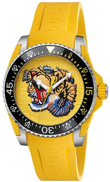  Shop Authentic Gucci Dive Tiger Yellow Dial Yellow Rubber Strap Watch For Men - YA136317 - Luxxuri