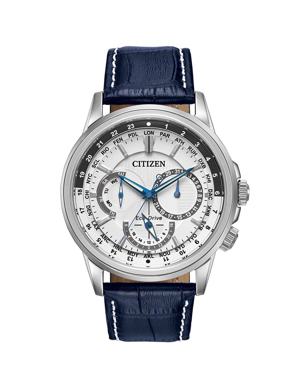  Shop Authentic Citizen Eco Drive Calendrier White Dial Blue Leather Strap Watch For Men - BU2020-11A - Luxxuri