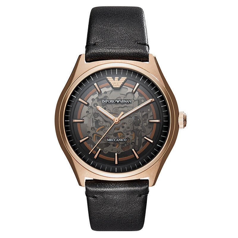  Shop Authentic Emporio Armani Meccanico Black Dial Black Leather Watch For Men - AR60004 - Luxxuri