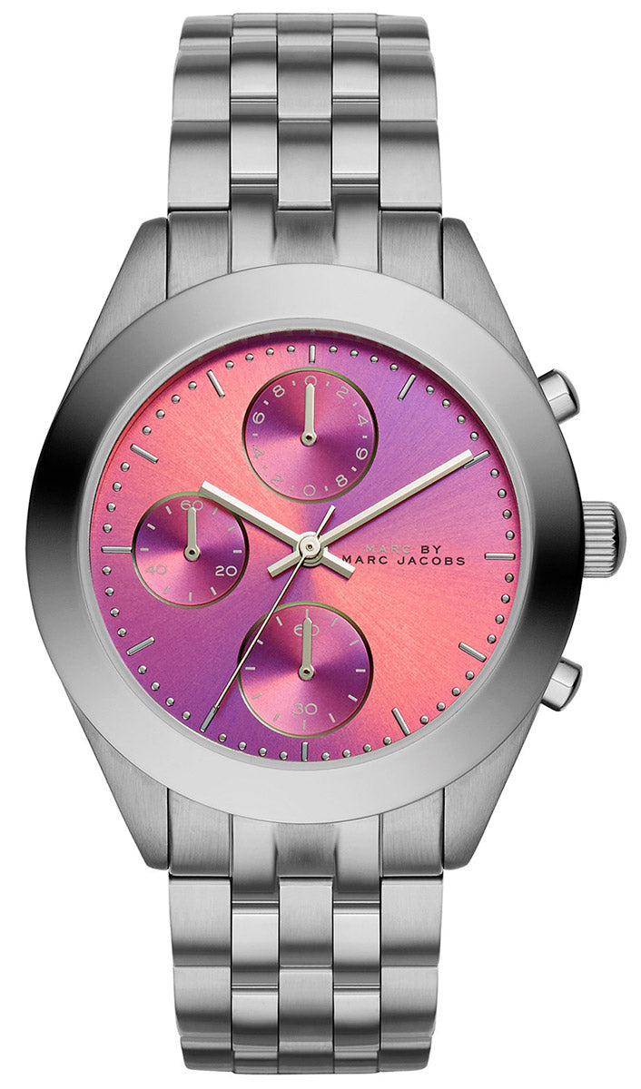  Shop Authentic Marc Jacobs Peeker Chronograph Pink Dial Silver Steel Strap Watch for Women - MBM3372 - Luxxuri