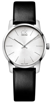  Shop Authentic Calvin Klein City Silver Dial Black Leather Strap Watch For Women - K2G231C6 - Luxxuri