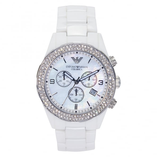  Shop Authentic Emporio Armani Ceramica Chronograph White Dial White Ceramic Strap Watch For Women - AR1456 - Luxxuri
