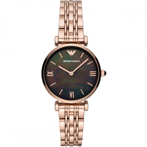 Shop Authentic Emporio Armani Gianni T-Bar Black Dial Rose Gold Strap Watch For Women - AR11145 - Luxxuri