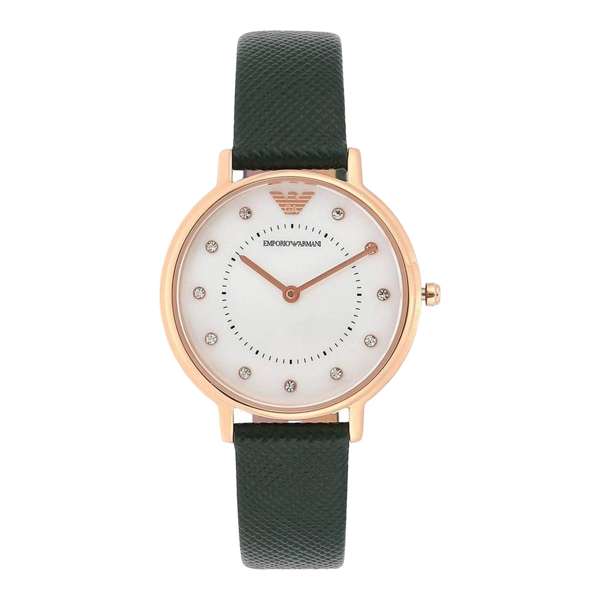  Shop Authentic Emporio Armani Mother of Pearl Dial Green Leather Strap Watch For Women - AR11150 - Luxxuri
