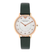  Shop Authentic Emporio Armani Mother of Pearl Dial Green Leather Strap Watch For Women - AR11150 - Luxxuri