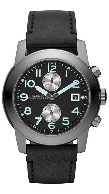  Shop Authentic Marc Jacobs Larry Chronograph Black Dial Black Leather Strap Watch for Men - MBM5054 - Luxxuri