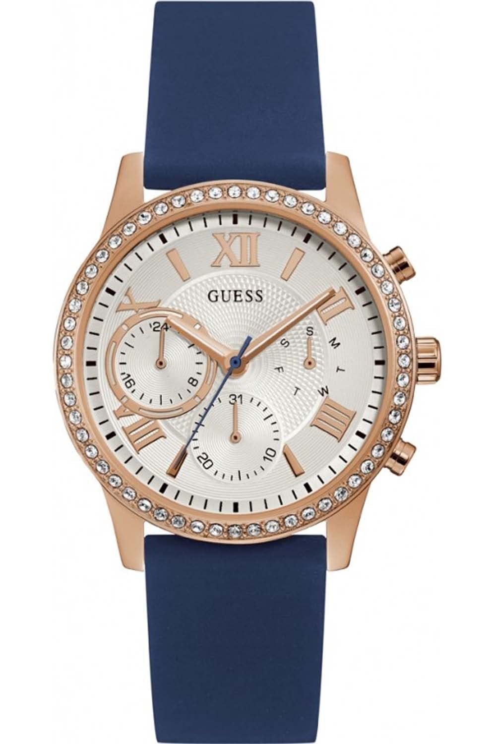  Shop Authentic Guess Solar White Rose Gold Dial Blue Rubber Strap Watch For Women - W1135L3 - Luxxuri