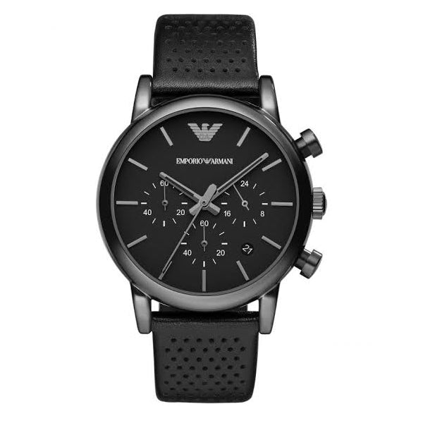  Shop Authentic Emporio Armani Luigi Chronograph Black Dial Black Leather Strap Watch For Men - AR1737 - Luxxuri