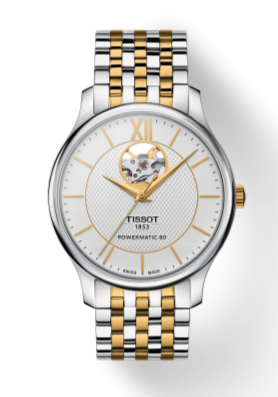  Shop Authentic Tissot Tradition Powermatic 80 Open Heart Silver Dial Two Tone Steel Strap Watch For Men - T063.907.22.038.00 - Luxxuri