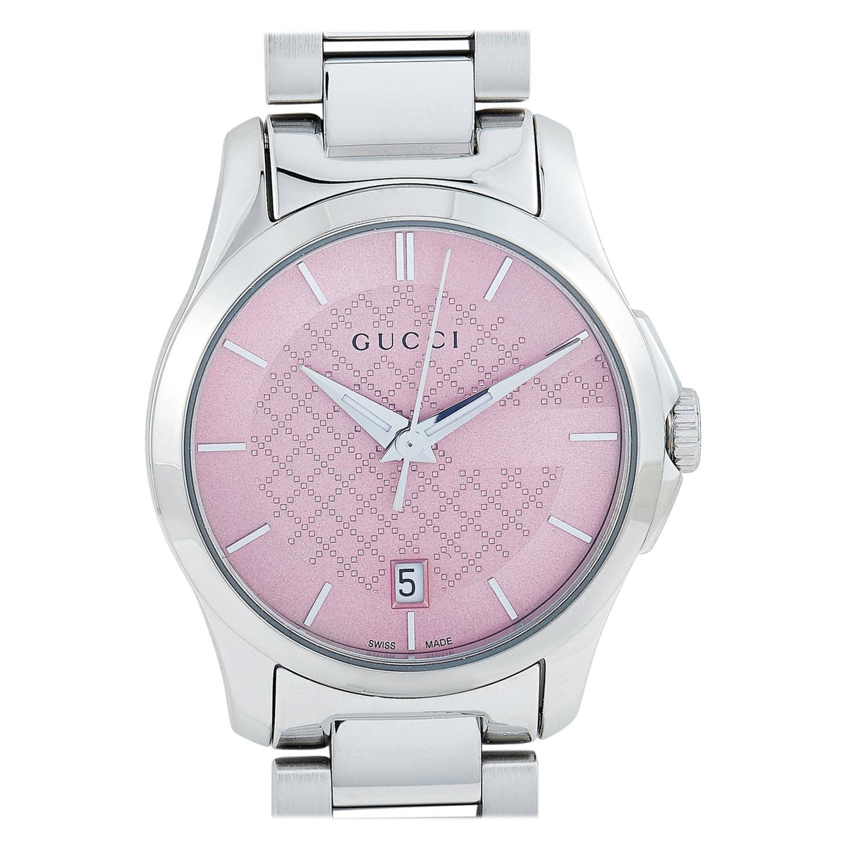  Shop Authentic Gucci G Timeless Pink Dial Silver Steel Strap Watch For Women - YA126524 - Luxxuri
