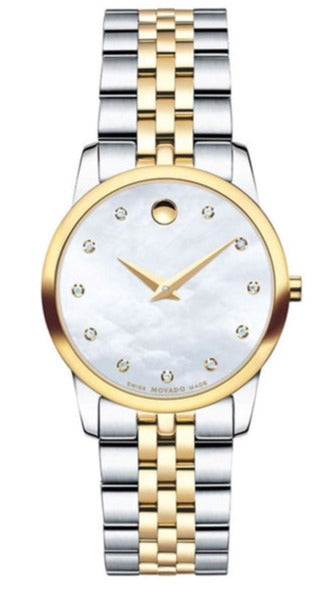  Shop Authentic Movado Museum Classic Diamonds Mother of Pearl Dial Two Tone Steel Strap Watch For Women - 0606613 - Luxxuri