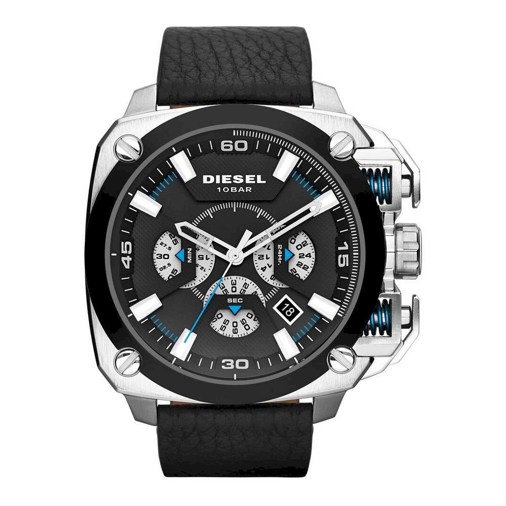  Shop Authentic Diesel BAMF Chronograph Black Dial Black Leather Strap Watch For Men - DZ7345 - Luxxuri