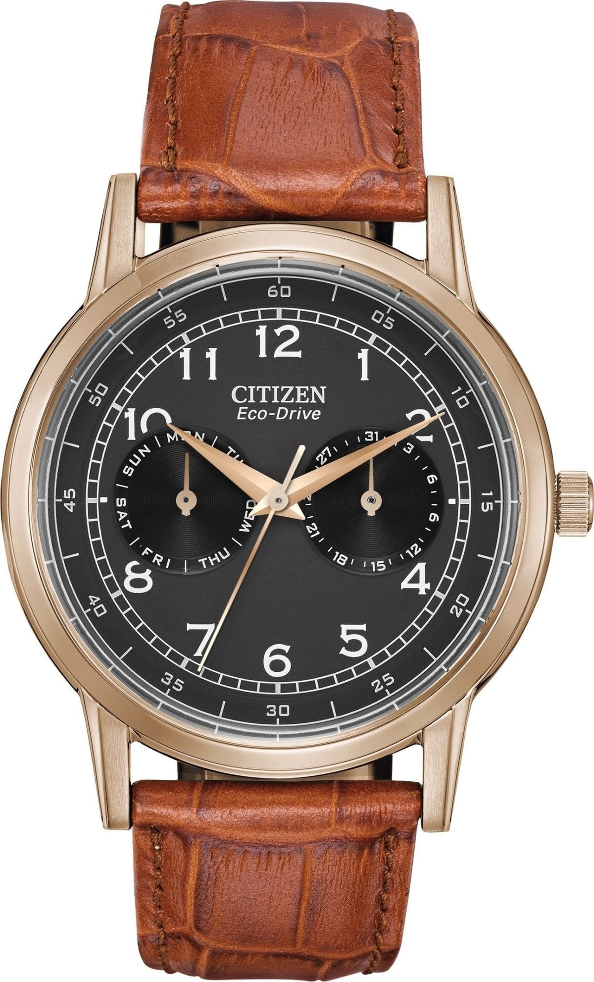  Shop Authentic Citizen Eco Drive Multi Function Day & Date Black Dial Brown Leather Strap Watch For Men - AO9003-08E - Luxxuri