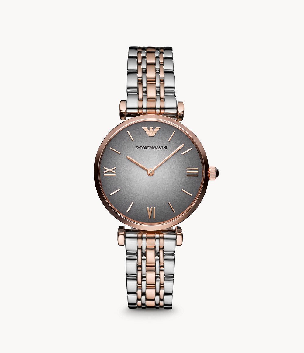  Shop Authentic Emporio Armani Gianni T Bar Grey Dial Two Tone Stainless Steel Watch For Women - AR1725 - Luxxuri