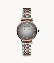  Shop Authentic Emporio Armani Gianni T Bar Grey Dial Two Tone Stainless Steel Watch For Women - AR1725 - Luxxuri