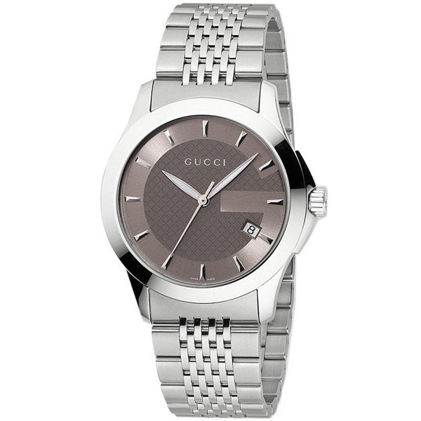  Shop Authentic Gucci G Timeless Brown Dial Silver Steel Strap Watch For Women - YA126503 - Luxxuri