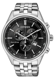  Shop Authentic Citizen Eco Drive Chronograph Black Dial Silver Steel Strap Watch For Men - AT2140-55E - Luxxuri