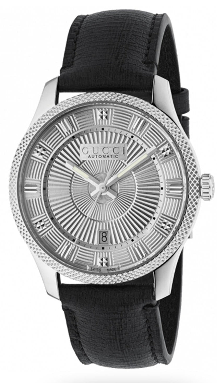  Shop Authentic Gucci G Timeless Eryx Silver Dial Black Leather Strap Watch For Men - YA126338 - Luxxuri