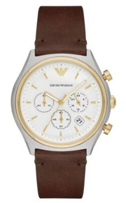  Shop Authentic Emporio Armani Chronograph White Dial Brown Leather Strap Watch For Men - AR11033 - Luxxuri
