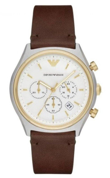  Shop Authentic Emporio Armani Chronograph White Dial Brown Leather Strap Watch For Men - AR11033 - Luxxuri