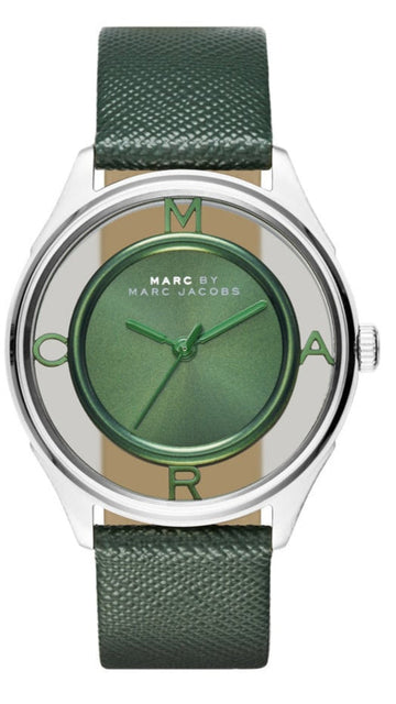  Shop Authentic Marc Jacobs Tether Transparent Green Dial Green Leather Strap Watch for Women - MBM1378 - Luxxuri