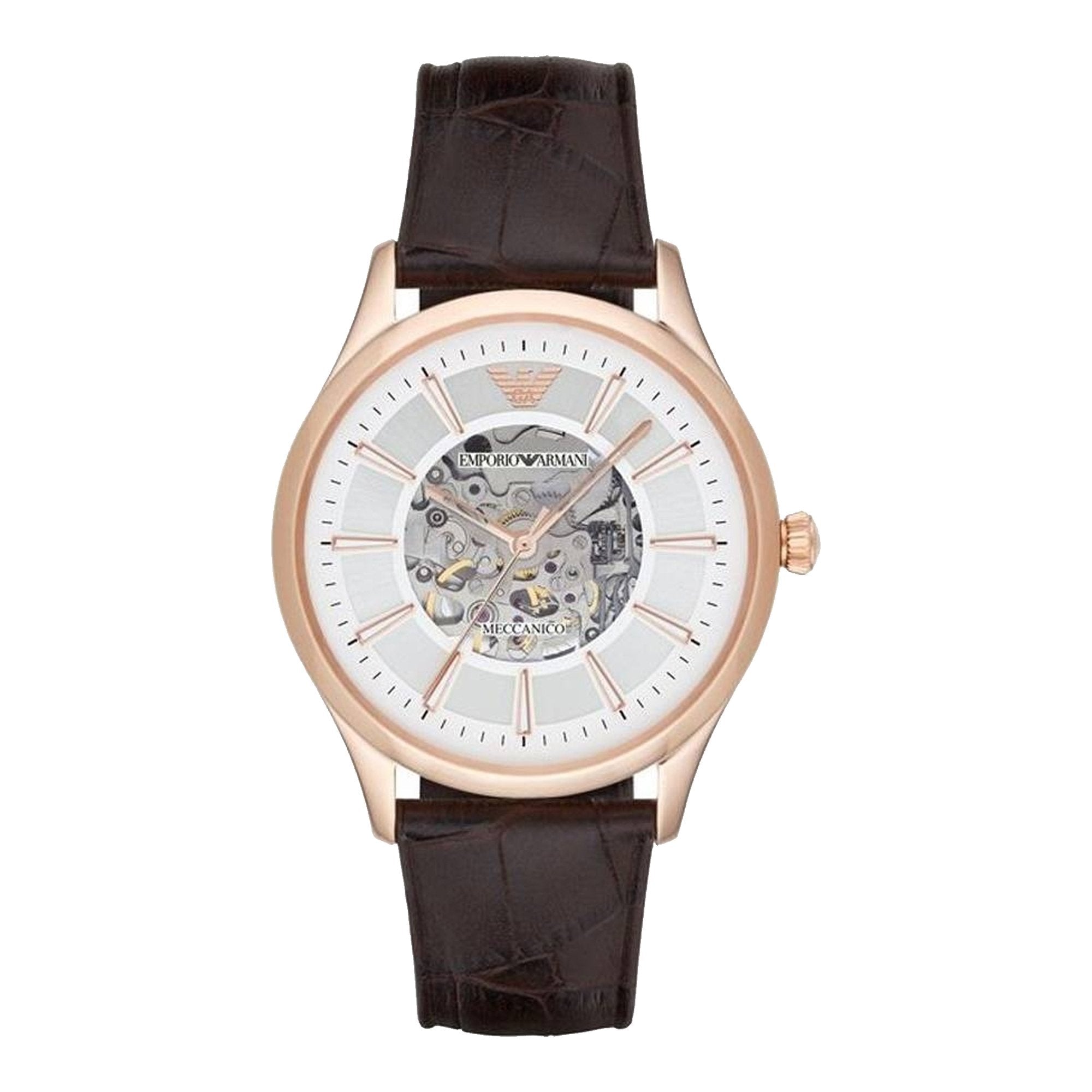  Shop Authentic Emporio Armani Epoca White Skeletal Dial Black Leather Strap Watch For Men - AR2073 - Luxxuri
