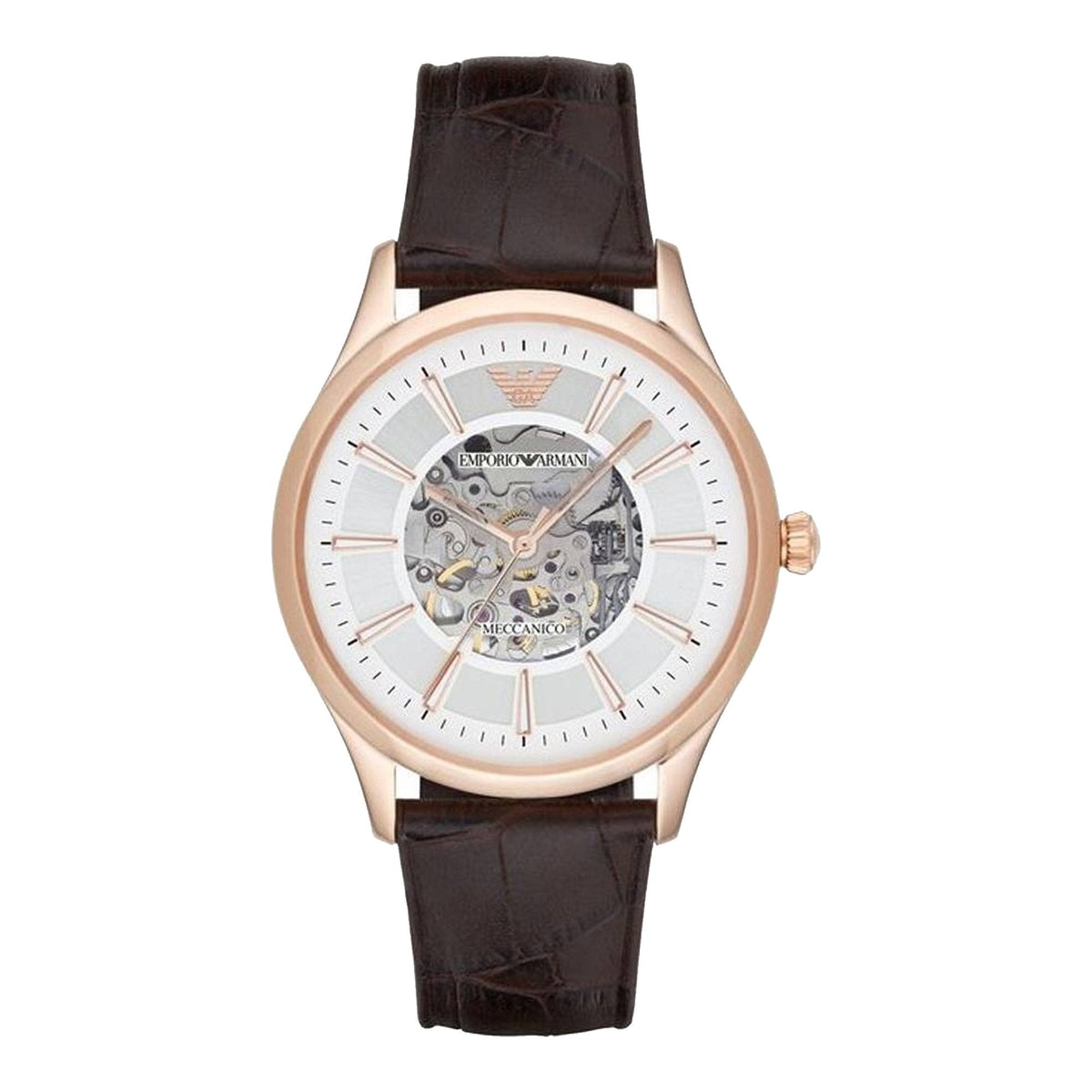  Shop Authentic Emporio Armani Epoca White Skeletal Dial Black Leather Strap Watch For Men - AR2073 - Luxxuri