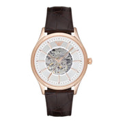  Shop Authentic Emporio Armani Epoca White Skeletal Dial Black Leather Strap Watch For Men - AR2073 - Luxxuri