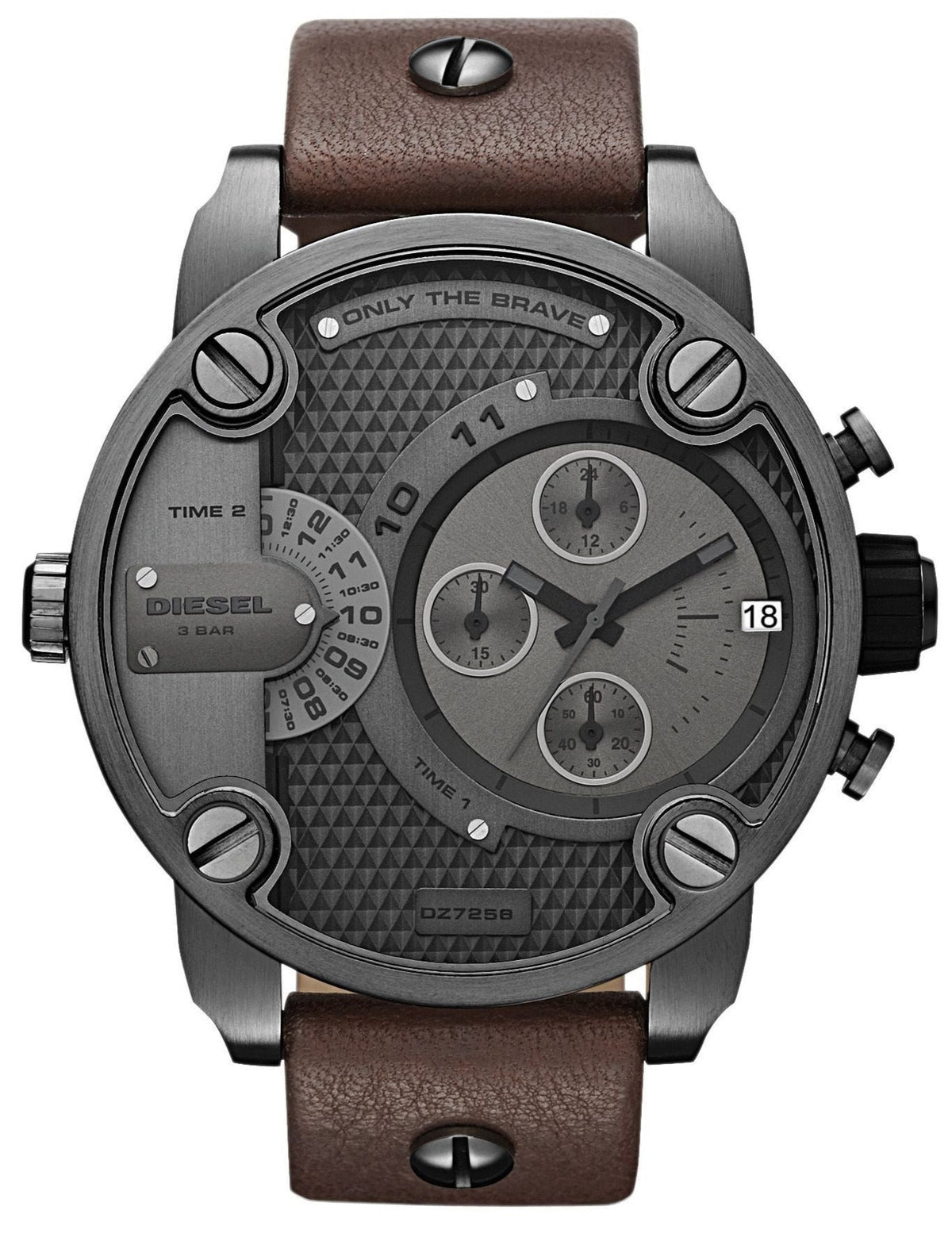  Shop Authentic Diesel Little Daddy SBA Small Sized Grey Dial Brown Leather Strap Watch For Men - DZ7258 - Luxxuri