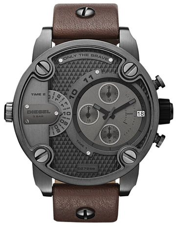  Shop Authentic Diesel Little Daddy SBA Small Sized Grey Dial Brown Leather Strap Watch For Men - DZ7258 - Luxxuri