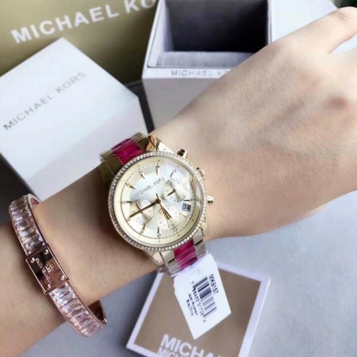  Shop Authentic Michael Kors Ritz Chronograph Gold Dial Two Tone Steel Strap Watch For Women - MK6517 - Luxxuri