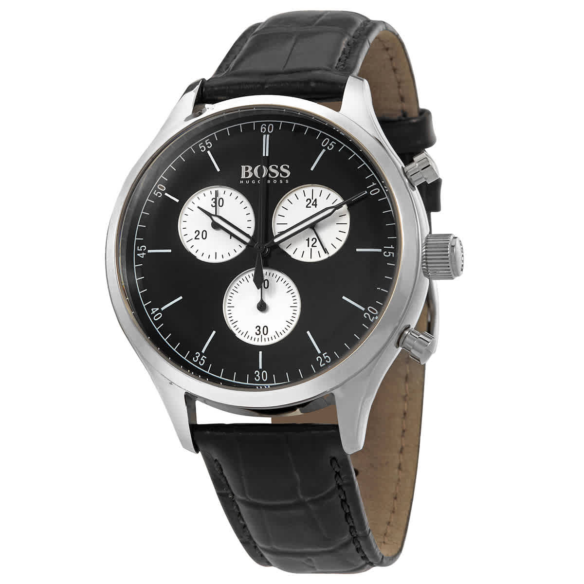  Shop Authentic Hugo Boss Companion Black Dial Black Leather Strap Watch for Men - 1513543 - Luxxuri