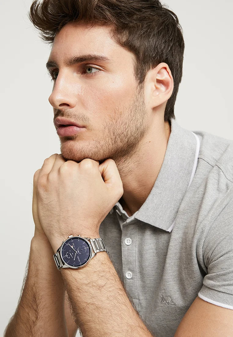  Shop Authentic Tommy Hilfiger Chase Multifunction Blue Dial Silver Steel Strap Watch for Men - 1791575 - Luxxuri