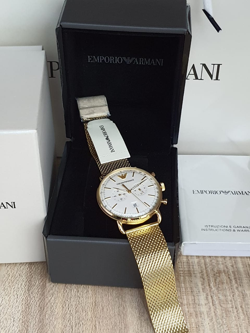  Shop Authentic Emporio Armani Aviator Chronograph Quartz Beige Dial Gold Mesh Bracelet Watch For Men - AR11315 - Luxxuri