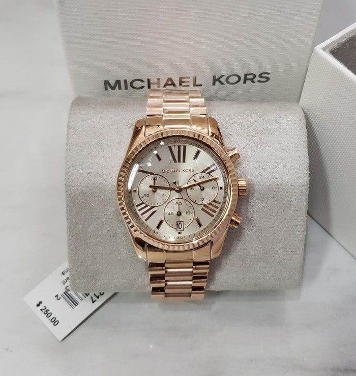  Shop Authentic Michael Kors Lexington Chronograph Grey Dial Rose Gold Steel Strap Watch For Women - MK7217 - Luxxuri