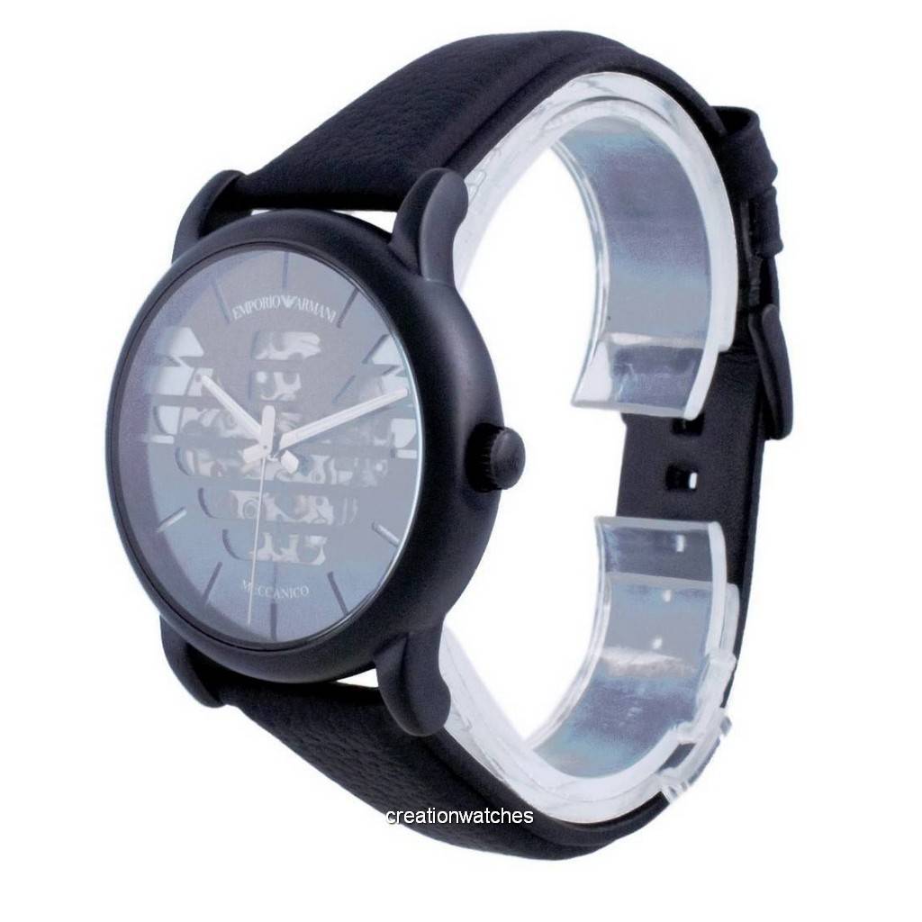  Shop Authentic Emporio Armani Meccanico Quartz Black Dial Black Leather Strap Watch For Men - AR60032 - Luxxuri
