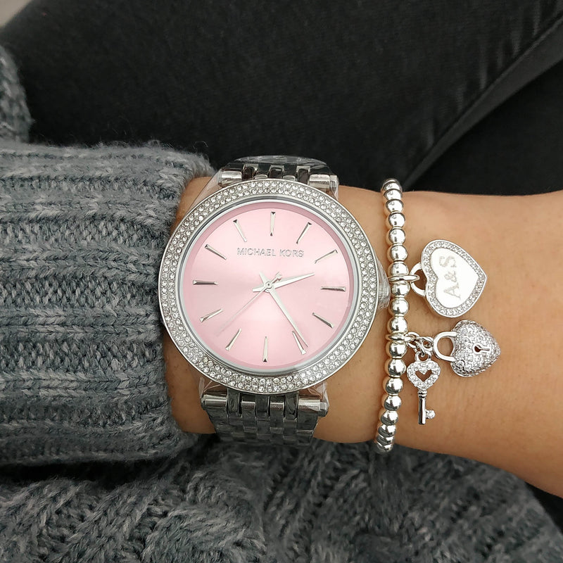  Shop Authentic Michael Kors Darci Crystal Pink Dial Silver Stainless Steel Strap Watch for Women - MK3352 - Luxxuri