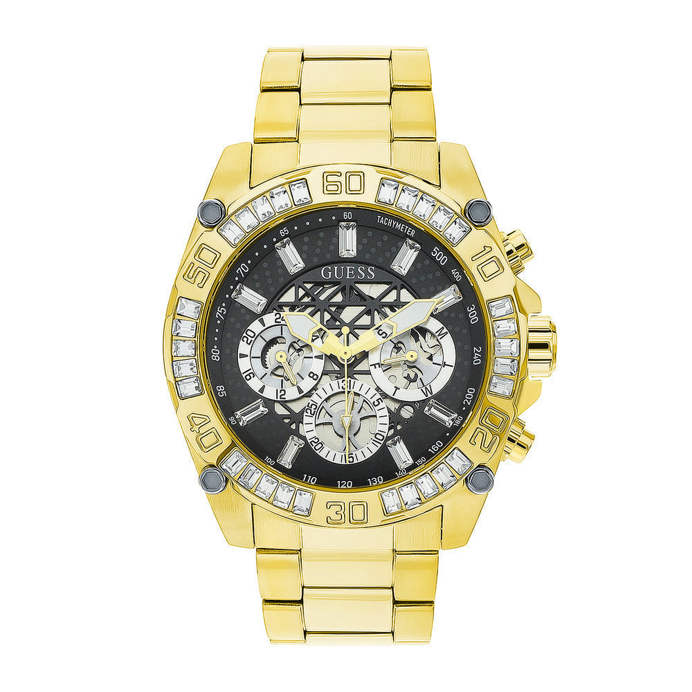  Shop Authentic Guess Trophy Diamonds Black Dial Gold Steel Strap Watch for Men - GW0390G2 - Luxxuri
