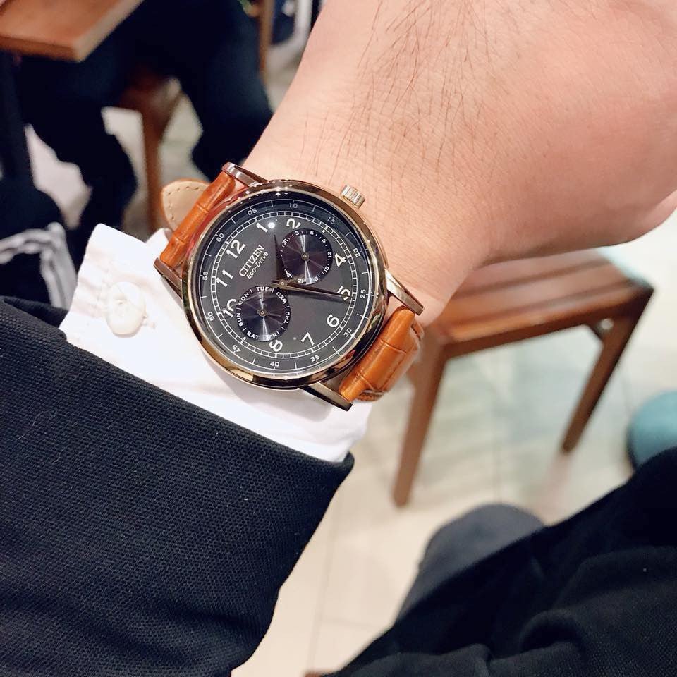  Shop Authentic Citizen Eco Drive Multi Function Day & Date Black Dial Brown Leather Strap Watch For Men - AO9003-08E - Luxxuri