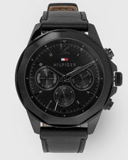  Shop Authentic Tommy Hilfiger Lars Chronograph Black Dial Black Leather Strap Watch For Men - 1792062 - Luxxuri