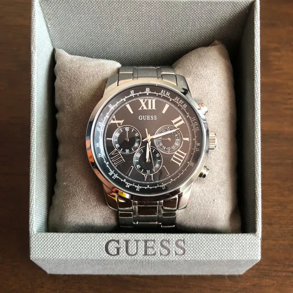  Shop Authentic Guess Horizon Chronograph Quartz Black Dial Silver Steel Strap Watch For Men - W0379G1 - Luxxuri