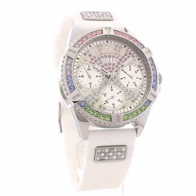  Shop Authentic Guess Frontier Diamonds Silver Dial White Rubber Strap Watch for Women - GW0045L1 - Luxxuri