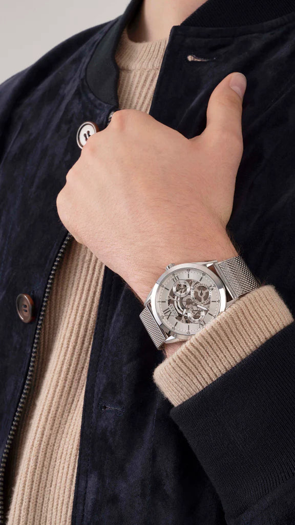  Shop Authentic Guess Tailor Multifunction Silver Dial Silver Mesh Bracelet Watch for Men - GW0368G1 - Luxxuri