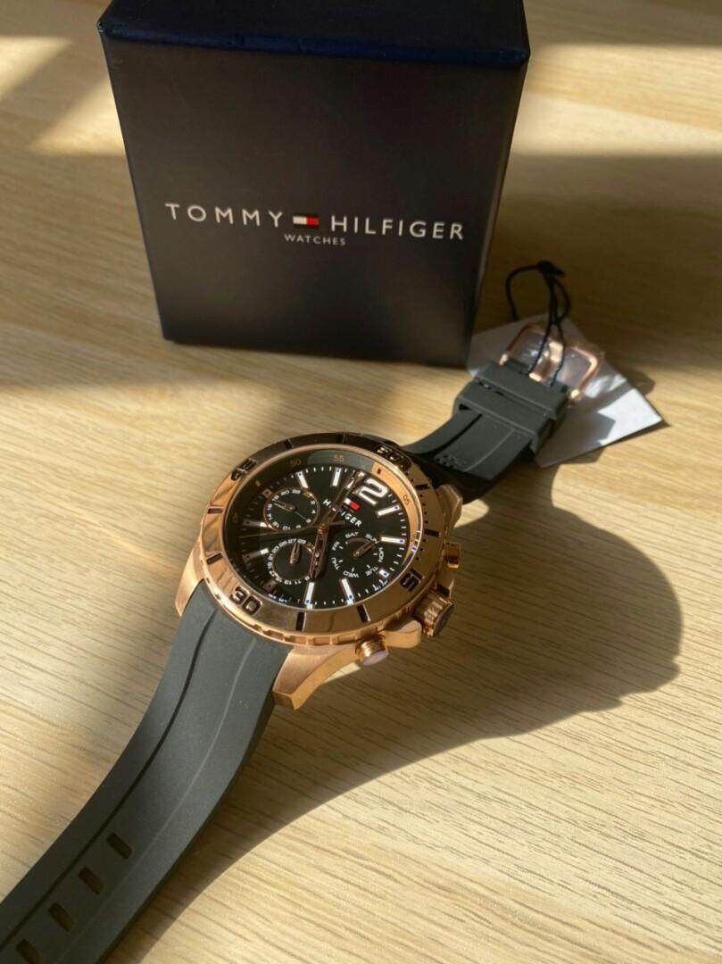  Shop Authentic Tommy Hilfiger Sport Multifunction Black Dial Black Rubber Strap Watch for Men - 1791145 - Luxxuri
