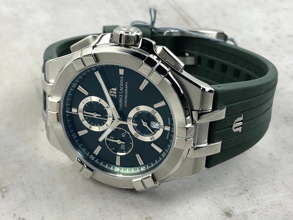  Shop Authentic Maurice Lacroix Aikon Chronograph Green Dial Green Rubber Strap Watch for Men  - AI1018-SS000-630-5 - Luxxuri