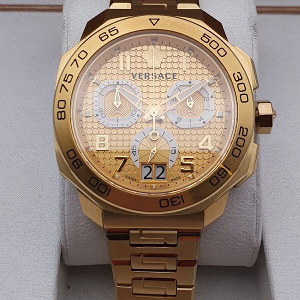  Shop Authentic Versace Dylos Chronograph Gold Dial Gold Steel Strap Watch for Men - VQC040015 - Luxxuri