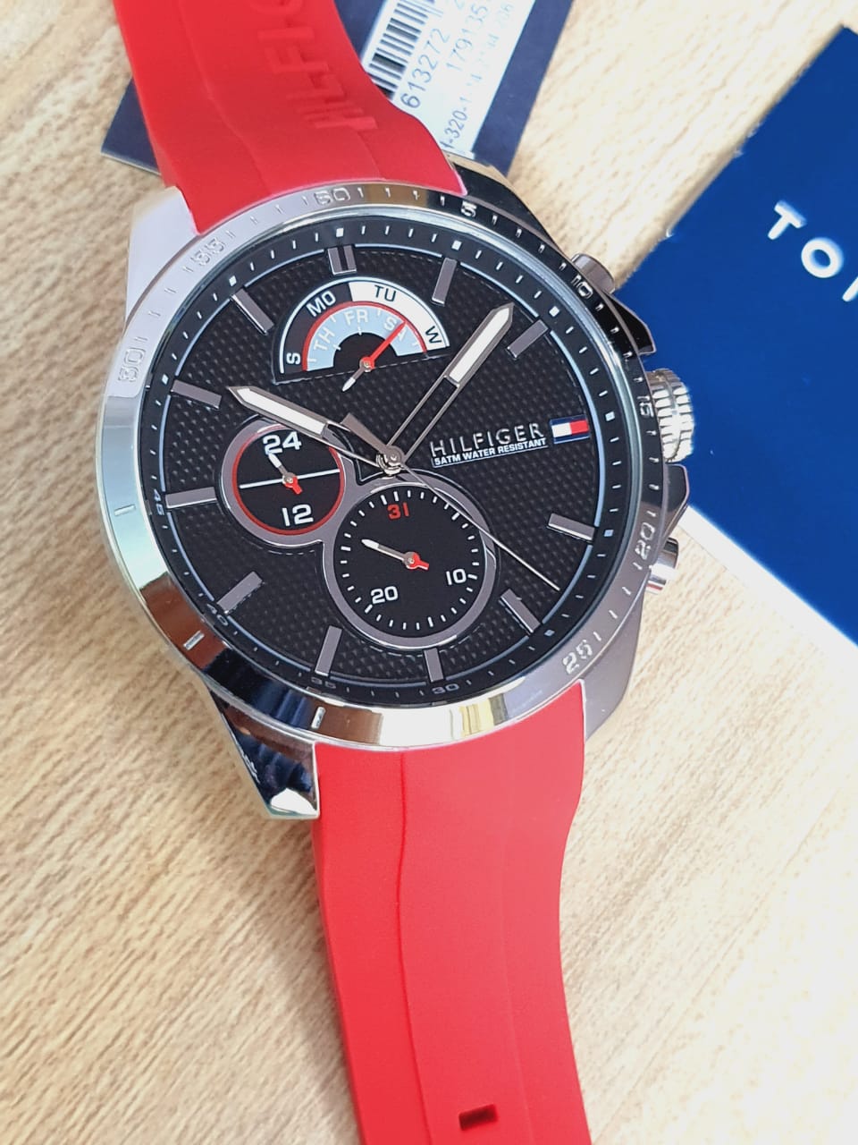  Shop Authentic Tommy Hilfiger Decker Quartz Black Dial Red Rubber Strap Watch for Men - 1791351 - Luxxuri