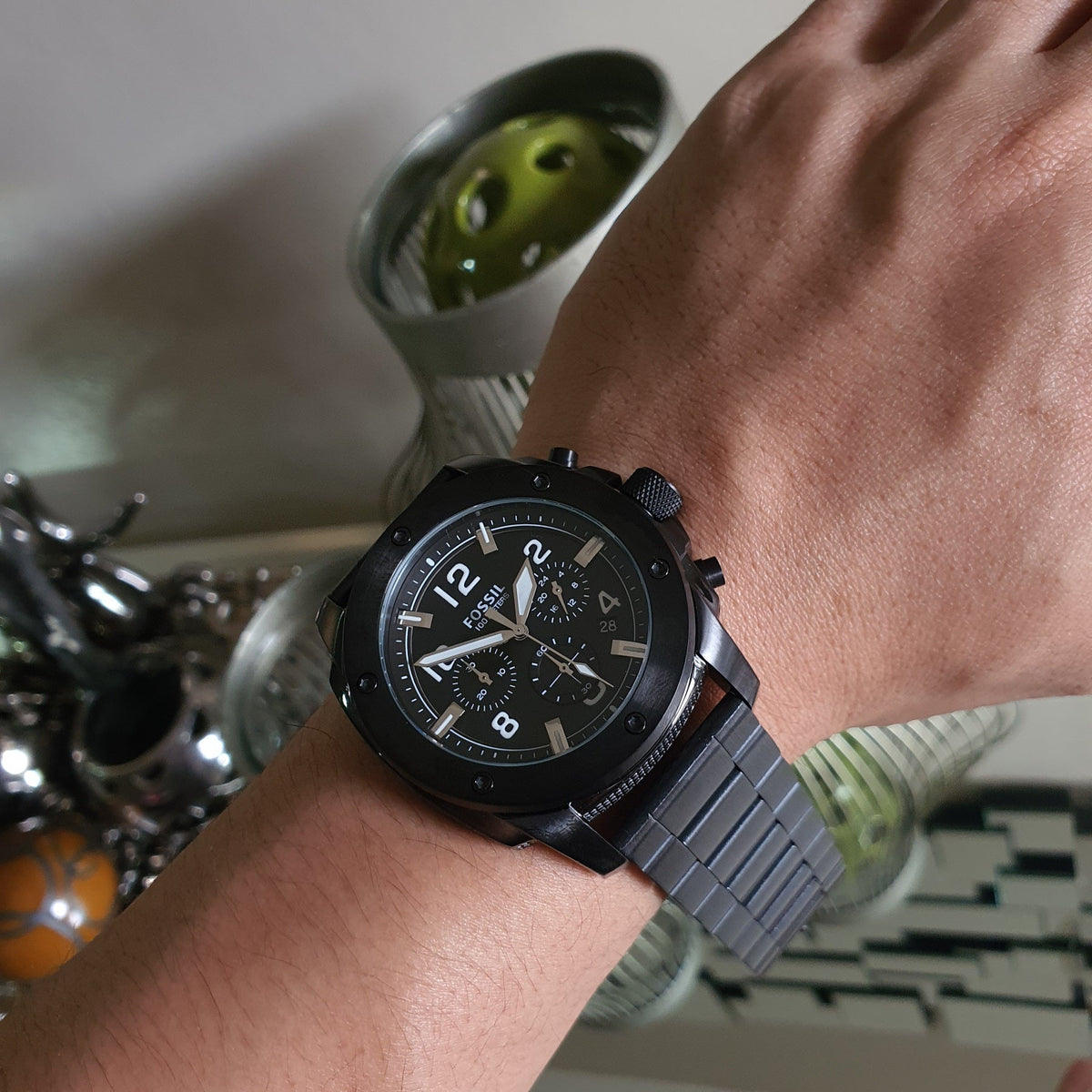  Shop Authentic Fossil Machine Chronograph Black Dial Black Steel Strap Watch for Men - FS4927 - Luxxuri