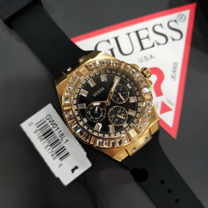  Shop Authentic Guess Zeus Multifunction Crystals Black Dial Black Silicone Strap Watch For Men - GW0208G4 - Luxxuri